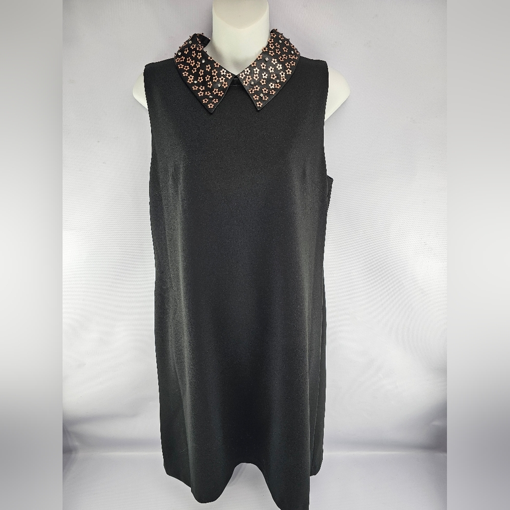 Betsey Johnson Black Sleeveless Shift Dress Embellished Collar Deadstock Size 8
